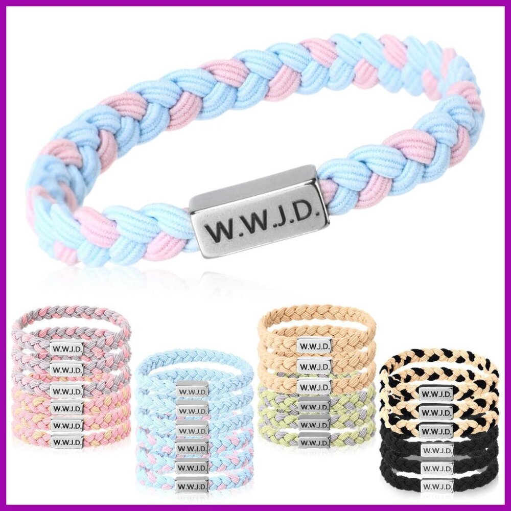 24 Pcs WWJD Braided Bracelets Adjustable Faith Wristbands Women Kids